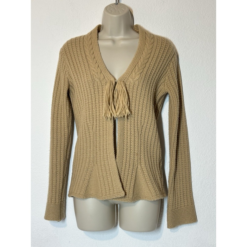 Anthropologie Sleeping on Snow Open Front Cardigan Sweater Cable Knit Size M Tan